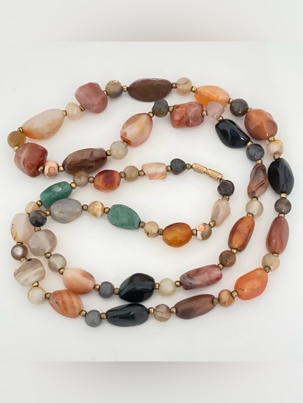 Vintage Beggar Beads Polished Stone Necklace 35”